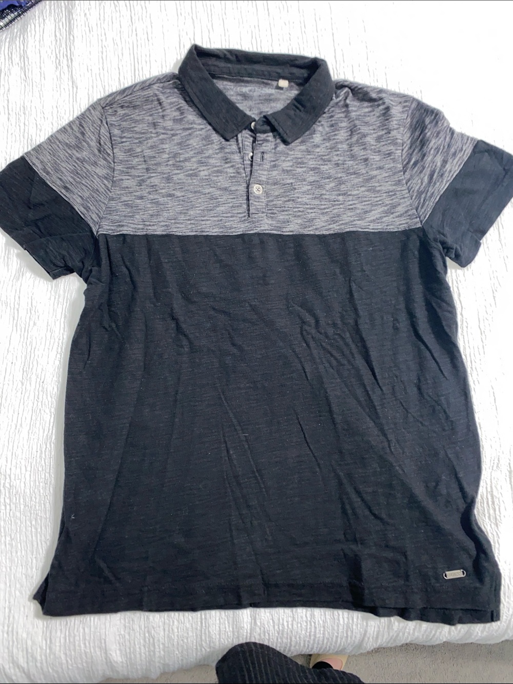 Guess Men's Two-Tone Black & Heather Gray Polo